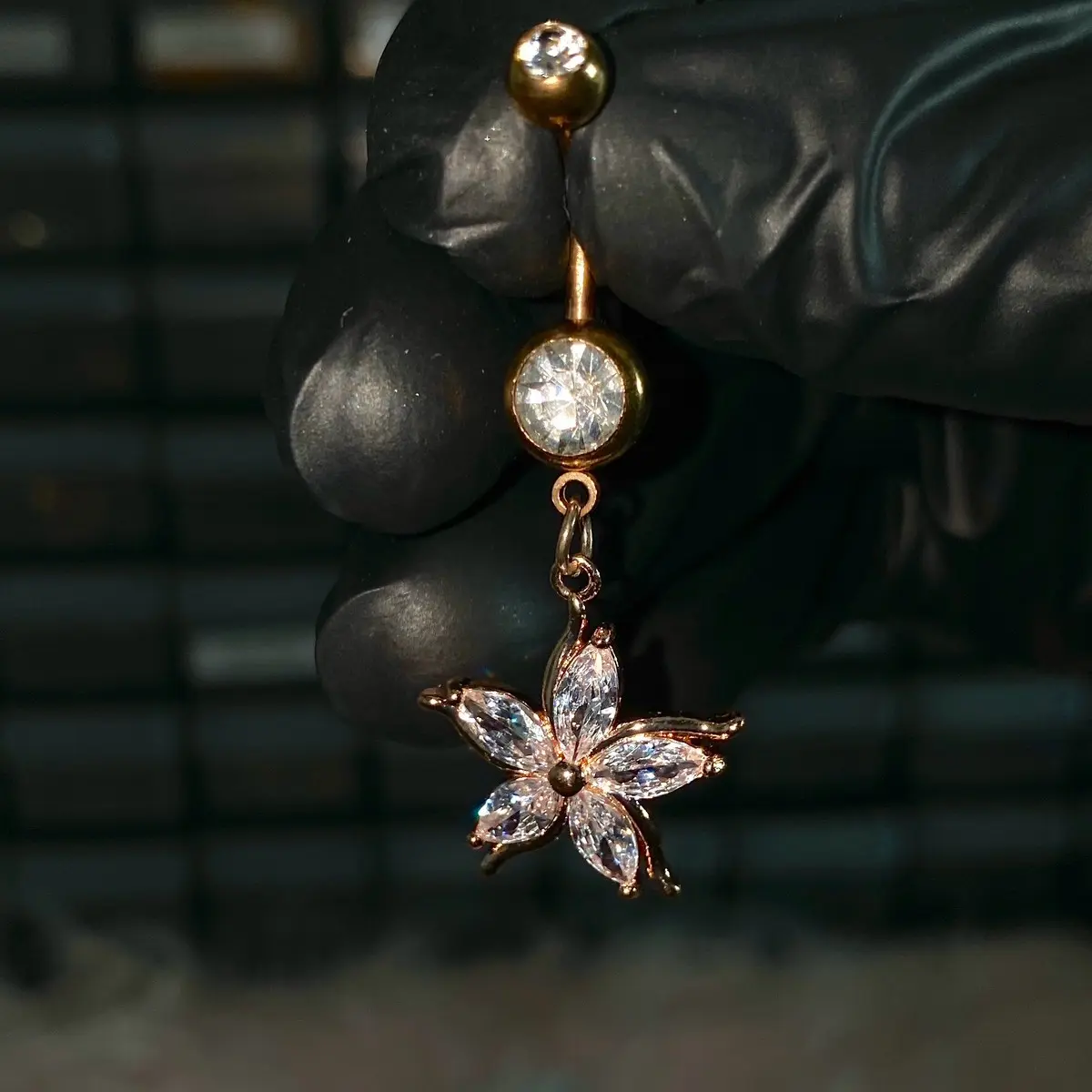 Latica Belly Button Ring for Navel Piercings 14G Dangling Flower Charm Rose Gold Curved Barbell Cute Women’s Summer Body Jewelry Floral Accessories