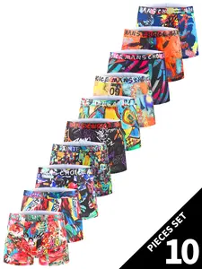 5/10-Pack Men's Boxer Briefs Set - Breathable, Stretchy & Sweat-Wicking | Geometric & Pop Culture Prints | Soft & Non-See-Through | Great for Workout & Casual Wear