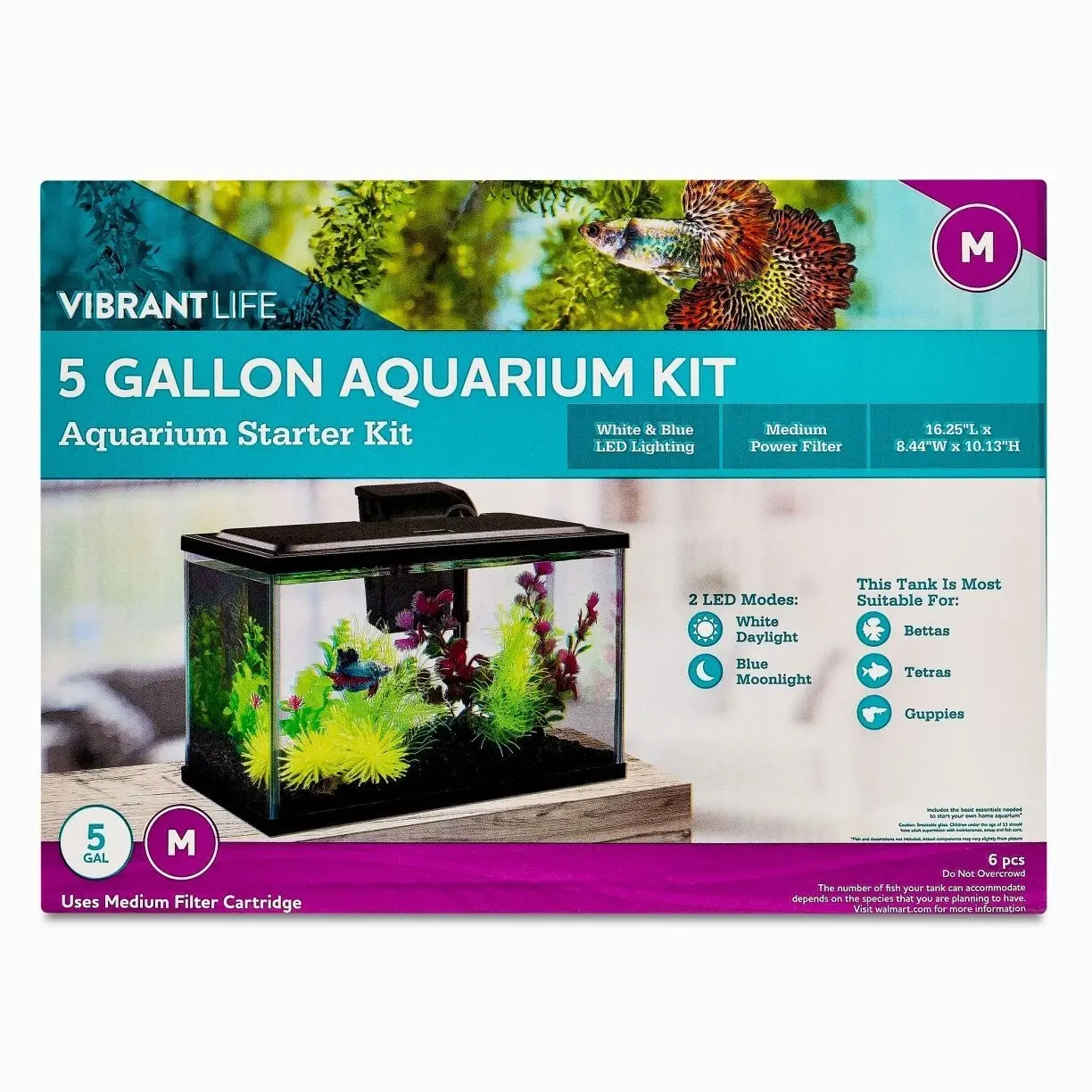 Aquarium Starter Kit with Blue & White LED Lights