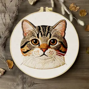 Cat Embroidery Kit for Beginners, Handmade Sewing Set with Instructions, Ideal Gift for Women, Perfect for Home Decor
