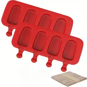 1 Set, Easy To Release 4 Silicone Ice Cream Molds, PP Popsicle Mold, Ice Cream Mold with 100pcs Popsicle Bags, Ice Cube Box with 100pcs Popsicle Sticks, Household Popsicle Mold, Safety Jelly Mold, Kitchen Stuff, Kitchen Accessaries, Utensils