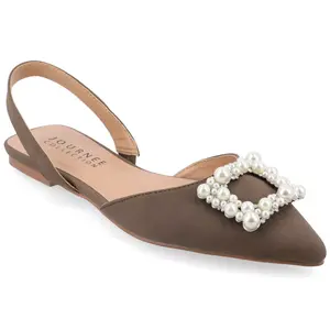 Journee Collection Women's Medium and Wide Width Hannae Sling Back Pointed Toe Flats, Brown 9