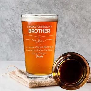 Thanks for being my brother Custom Whiskey Glass – High Quality Engraved Handwriting, Personalized Couple Gift, Decorative Drinkware