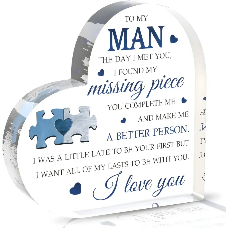 1 Piece Couple Puzzle Heart-Shaped Acrylic Love Sign, Heart Plaque - Photo/Text Wedding, Anniversary Gift, Home Decor Gifts for Husband, Boyfriend - Romantic Interlocking Pieces with Your Message, No Frame Needed, Easy to Assemble