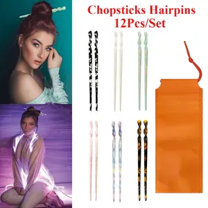 12 Pcs Acetate Tortoise Shell Hair Sticks Set,Leopard Print Hair Pins for Long Hair,Chinese Hair Styling Accessories for Women & Girls,Christmas Party Gifts,Hand Tools Kits