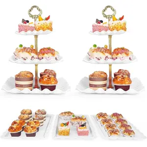 5 Pcs Dessert Table Display Set - 2 Pcs 3-Tier Dessert Display Stands & 3 Pcs Serving Tray - Dessert Trays Dessert Stands Treat Table Displays Set for Tea Parties,Birthdays & Baby Showers