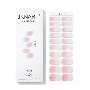 20pcs Semi-Cured Nail Polish Strips, UV Gel Nail Stickers, Full Cover Soft Gel Nail Patch, French Manicure Need UV Lamp, Gel Nail Tips