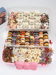 512/513pcs 2026 Khaki Color Series Princess Hair Accessory Set: 100+ styles incl. flower & butterfly clips, star clips, sequined butterflies, hair bands, headbands, rubber bands. For girls' daily styling, daughter gift, the optional hair storage box.