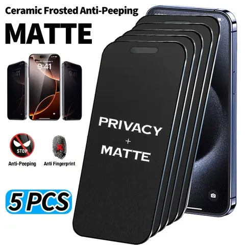 5-Pack Matte Privacy Ceramic Screen Protector for iPhone 17 Pro Max/17e/16e/16 Pro/15/14 Plus/13/12/11 Pro Max, X/XS/XS Max/XR, Anti-Spy Soft Film Privacy Screen Guard (Not Tempered Glass)