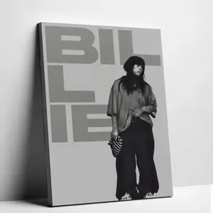 Billie Minimalist Black And White Canvas Poster Vintage Eilish Music Wall Art Home Room Aesthetic Decor Eco Friendly Fade Resistant Waterproof UV Protected - Decoration