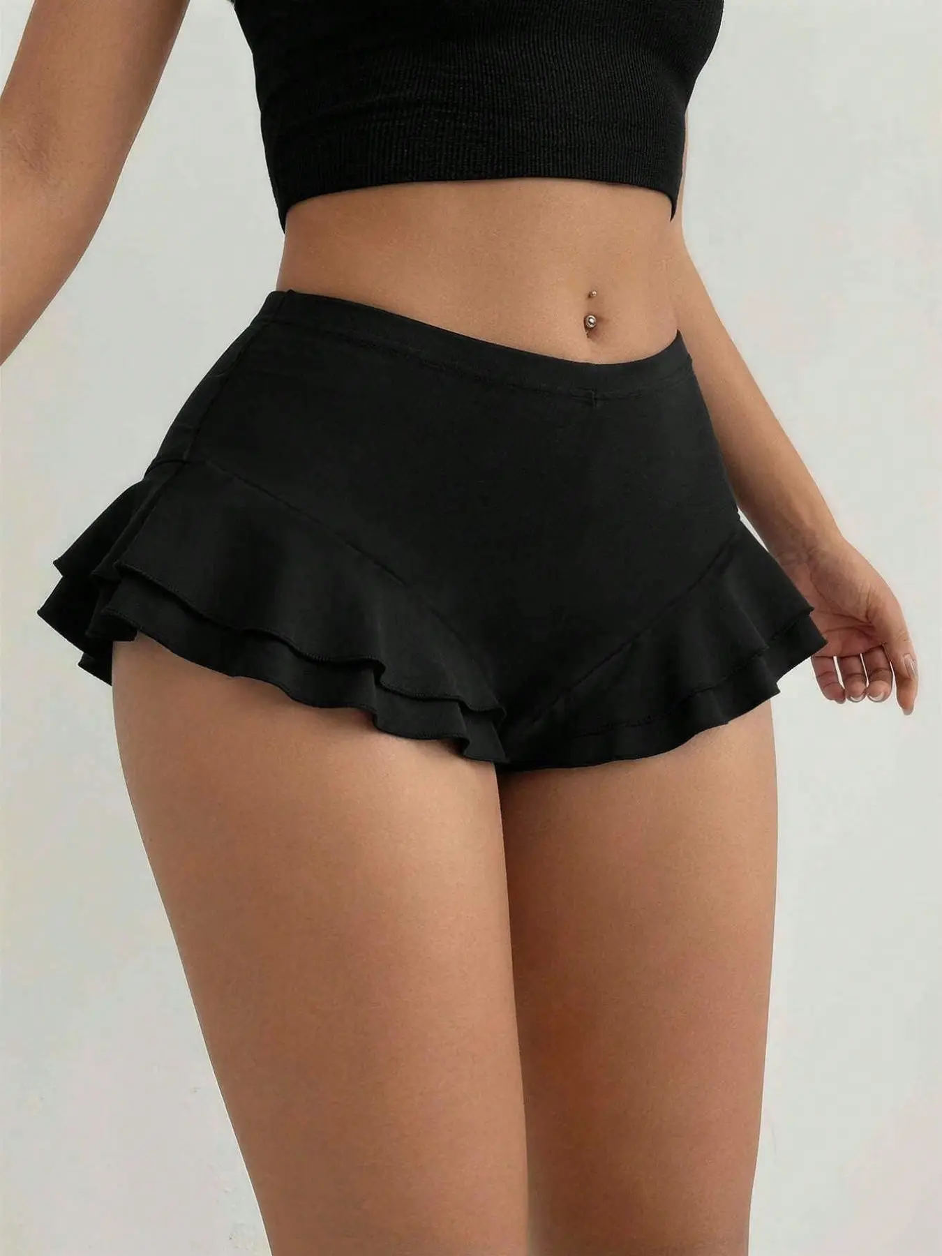 High-Waisted Sweet & Spicy Solid Color Two-Layer Ruffle Skirt Pants, Layered Skort, Casual Skort, High Waisted Skorts, Perfect for Swimwear Bottoms, Yoga Pants, Daily Chic