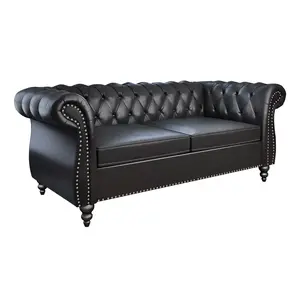 Giratree Chesterfield couple double sofa, two-seat sofa for living room with snap buttons, classic soft-covered sofa with snap buttons, modern mid-century style PU leather double sofa, couple sofa