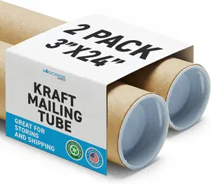 MagicWater Supply Mailing Tube - 3 in x 24 in - Kraft - 2 Pack - for Shipping and Storage of Posters, Arts, Crafts, and Documents
