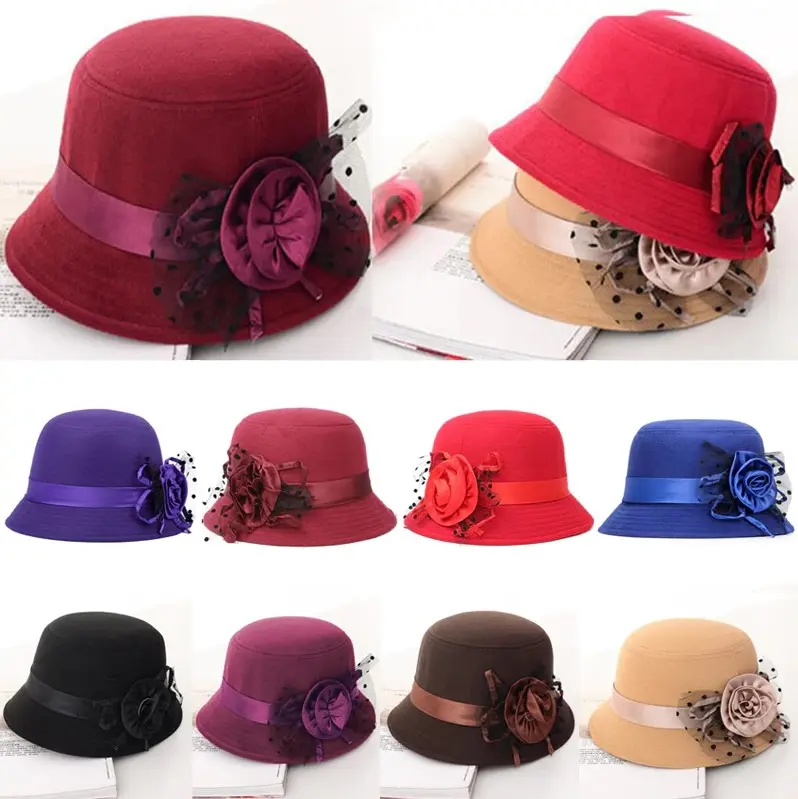 Bucket Hat with Rose Flower Bow