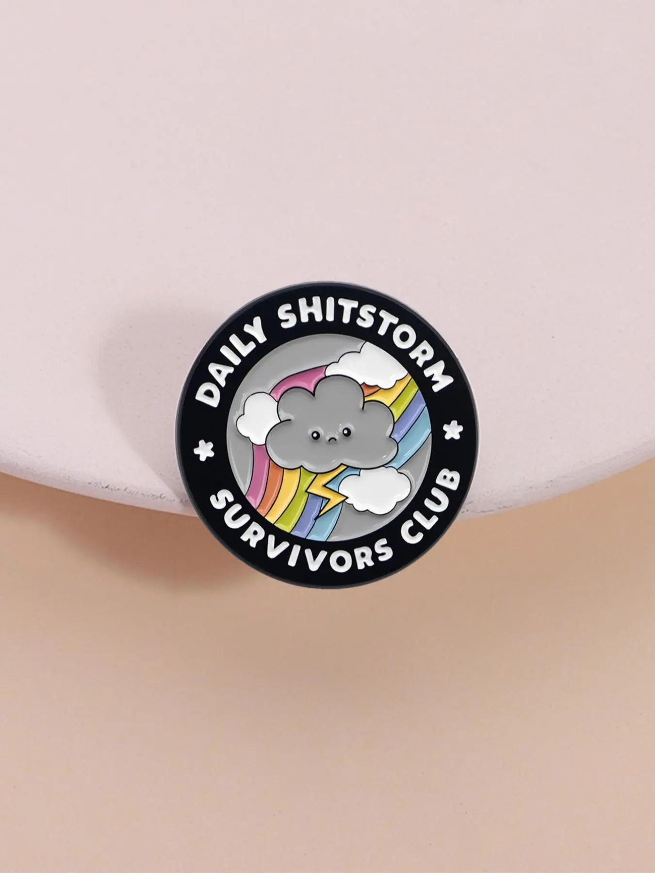 Rainbow Cloud Badge Alloy Brooch Pin DAILY SHITSTORM SURVIVORS CLUB, Dark Humor Lightning Rainbow Design, Stress Relief Gift for Office Workers, Fashion Accessory, Lapel Pin