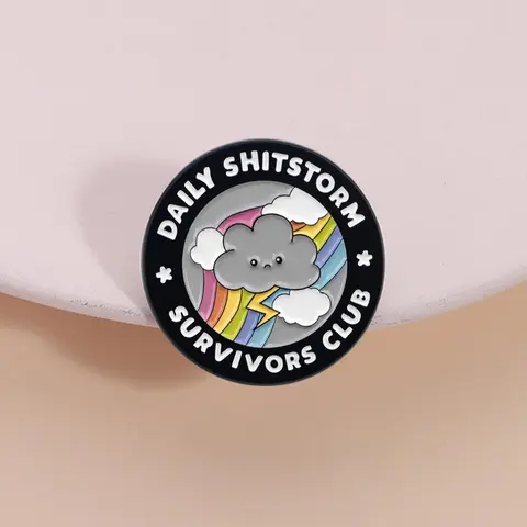 Rainbow Cloud Badge Alloy Brooch Pin DAILY SHITSTORM SURVIVORS CLUB, Dark Humor Lightning Rainbow Design, Stress Relief Gift for Office Workers, Fashion Accessory, Lapel Pin