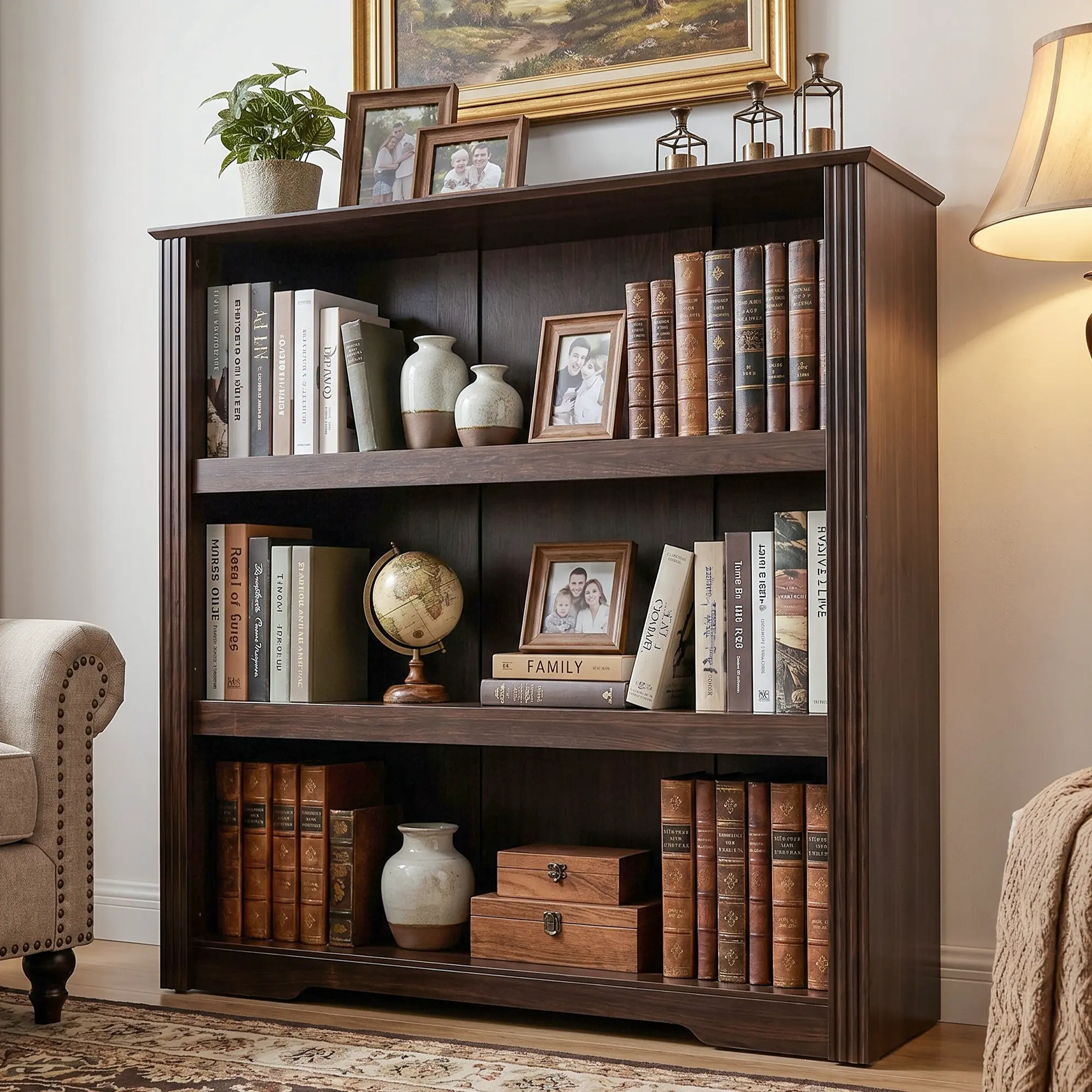 Sturdy 3-Tier Adjustable Wood Bookshelf | Freestanding Storage Organizer for Home Office