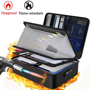 Fireproof File Organizer Bag with 13 Colorful Pockets Accordion File Folder,5200℉Document Organizer Box with Lock&Labels,Multi-Layer Portable Home Safe Storage for Important Documents,Files