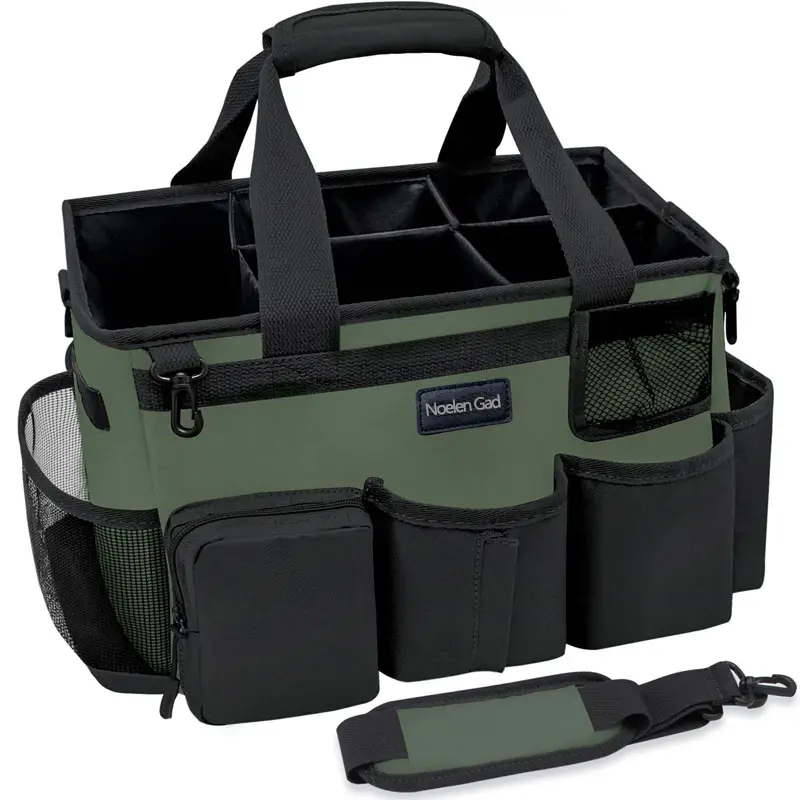 Green wearable cleaning bag with handle and shoulder strap for butler sink and car cleaning tool organizer Housekeeping Household Organization