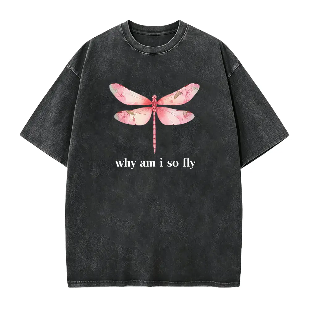 Women's Vintage Dragonfly Print Tee, Casual Solid Cotton Top with a Soft Seamless Fabric and Round Neck for All Seasons, Foldable, Lightweight