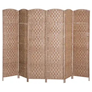 6-Panel 6FT Tall Freestanding Room Divider, Hand-Woven Paper Rope Diamond Weave Privacy Screen with 360° Hinges for Indoor Room Separation, Natural