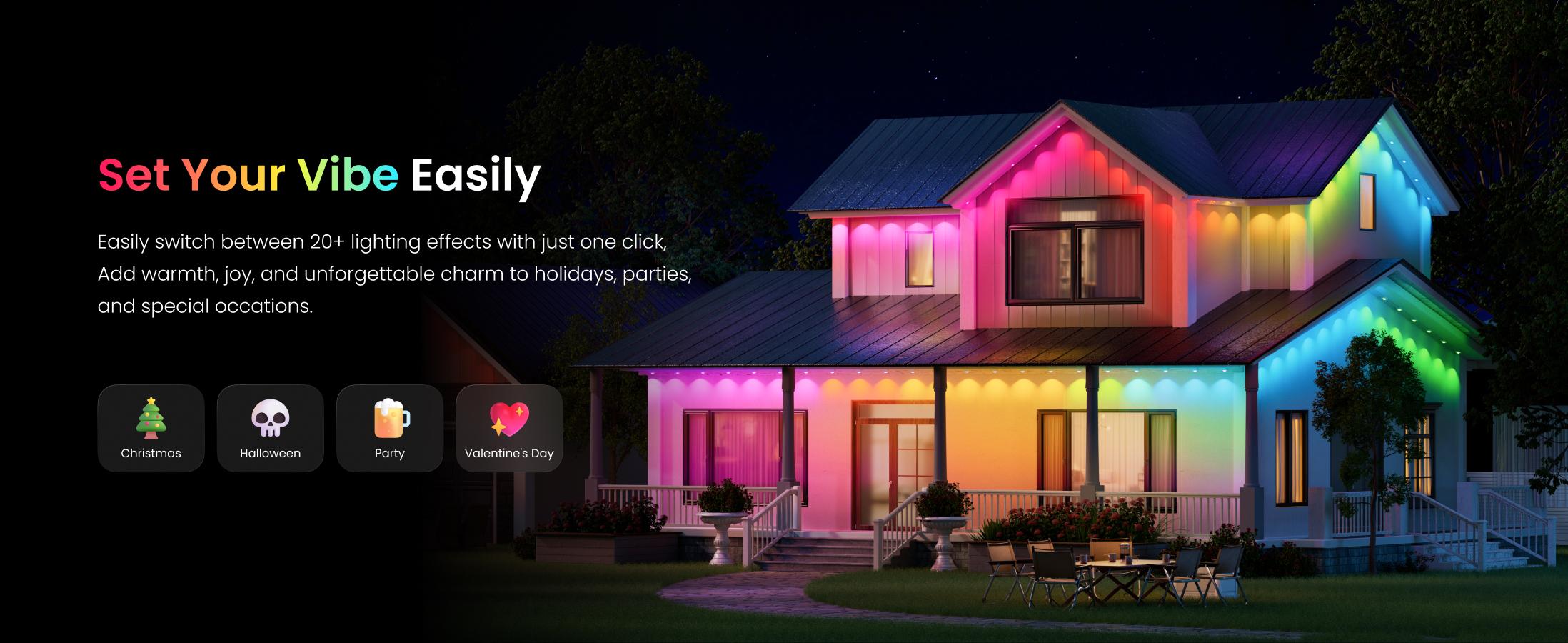 YEELIGHT Permanent Outdoor LED String Lights - 100FT Durable Design Multi-Color LED Holiday Lighting with Music Sync, App Control, Waterproof Eaves Decor for Parties, Light-Up Holiday Lighting