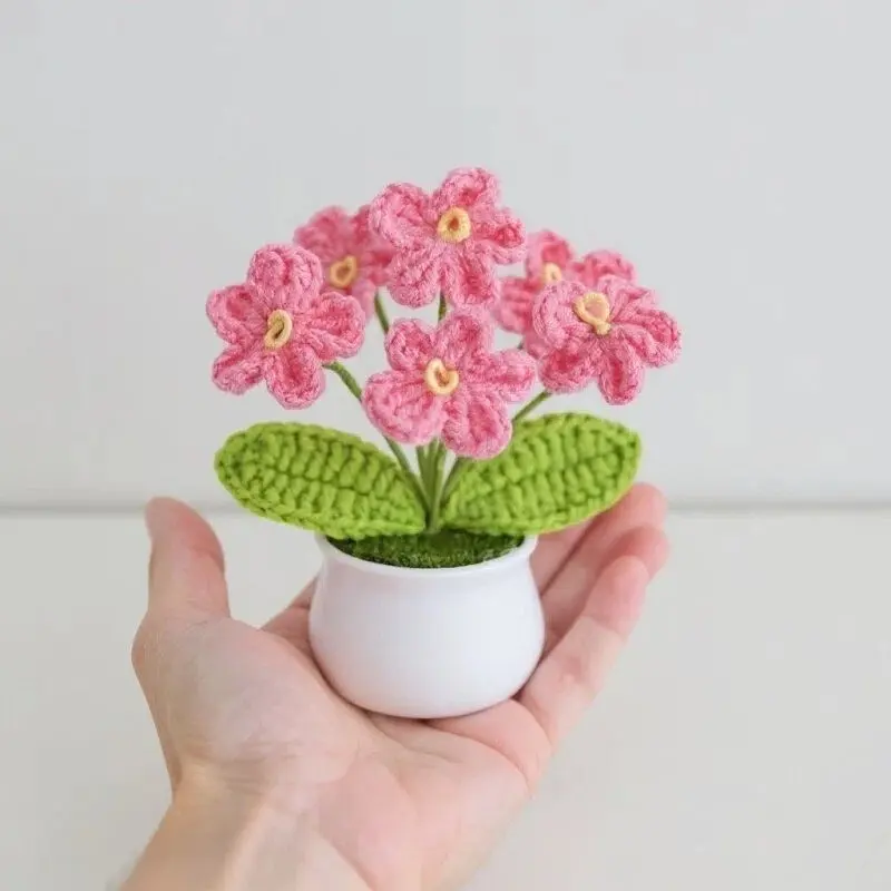 Handmade Forget-Me-Not Lifelike Artificial Flower, Decorative Faux Flower, Floral Decor, Artificial Flower Decorations, Small Potted Plant Home Decor, Polyester Knitted Flower for Any Room, No Battery Needed, Fake Flowers
