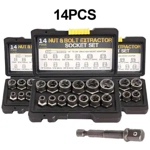 Impact Bolt & Nut Remover Set,13+1 Pieces Bolt Extractor Tool Set with Solid Storage Case,Extraction Socket Set for Removing Damaged,Frozen,Rusted,Rounded-Off Bolts,Nuts and Screws