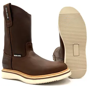 Silver Bull Work Boots SB-700 PU Wedge Sole Goodyear Welt Construction Leather Footwear Ergonomic Comfort Bota Pointed Toe Mid-Calf Height Antimicrobial Puncture-Resistant Scratchproof