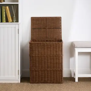 [Fahuac] Retro Rectangular Woven Resin Wicker Laundry Hamper, 17.3x13.8x23.6in Espresso Brown Farmhouse Basket for Bedroom, Bathroom