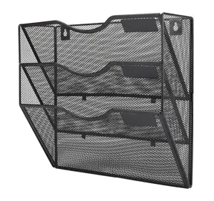 Hanging File Organizer with 3 Pockets Wall File Holder for Paper, Magazine, File Folders with Tag Slots- Easy Assembly