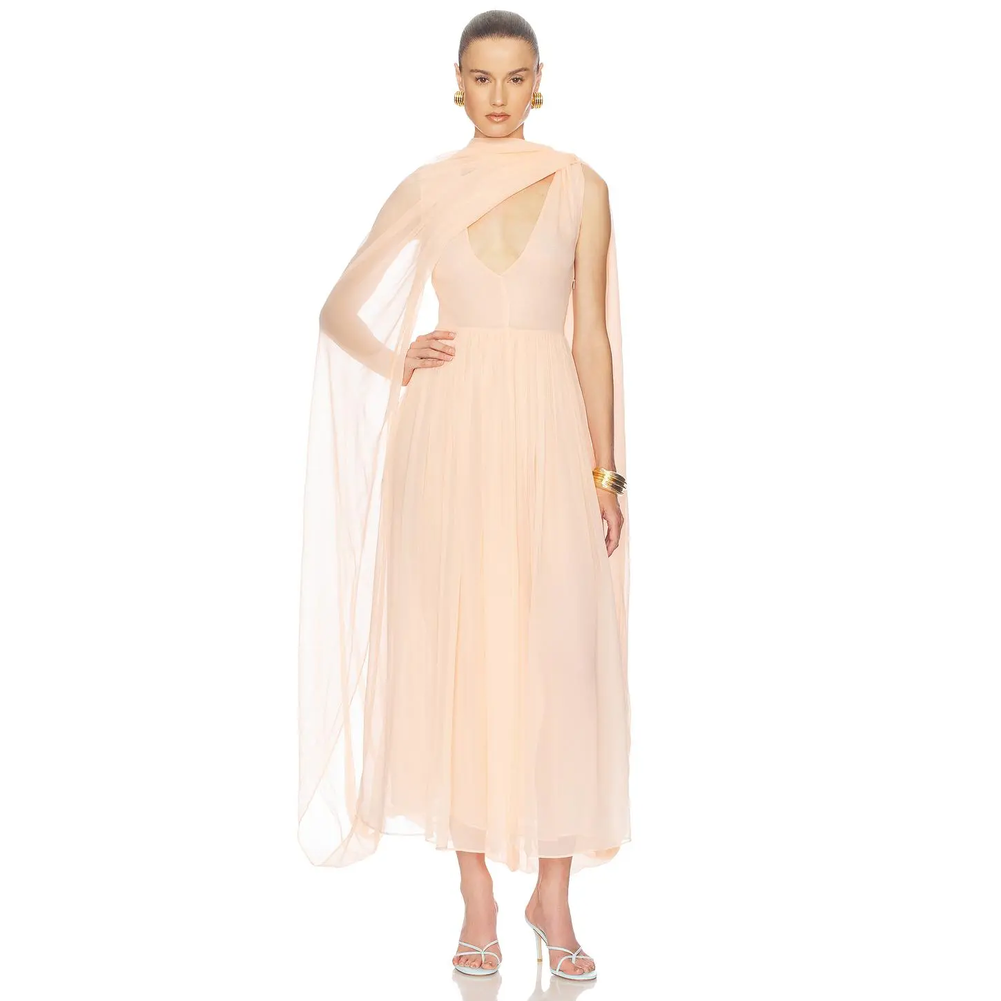 Helsa The Sabine Dress in Silk Chiffon in Peach