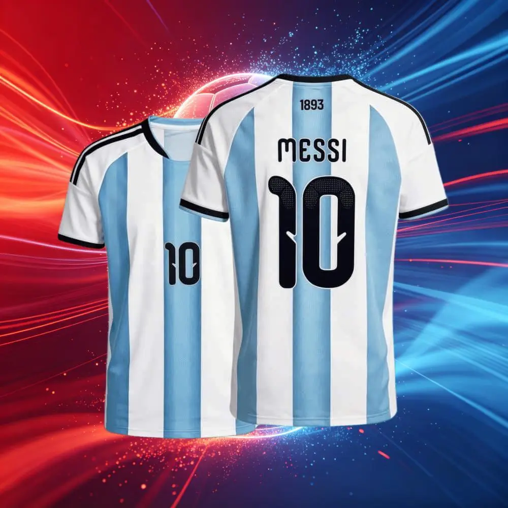 10# Messi 2026 Argentina Home Short Sleeve Soccer Jersey Blue and White Casual