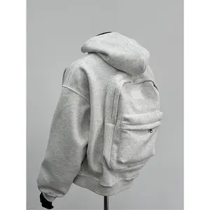 Men's Heavy-Duty Backpack Hooded Sweatshirt with 300lb Capacity Backpack System - All-Season Casual Zipper Hoodie, Thick Back Panel & Multiple Pockets, Machine Washable Outdoor Backpack for School, Travel, Hiking - Heavy Duty Backpacking Gear for Men, No