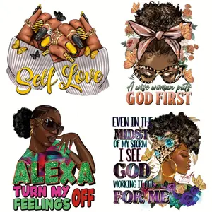 6 Pcs Black Fashion Heat Transfer Vinyl Patches DIY Applique for Tshirt Mask Jeans Backpacks