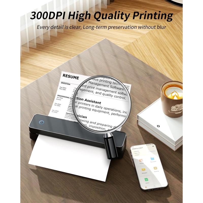 Portable Thermal Printer, MT610 Pro  for Travel, 300 DPI  Inkless Printer Support 8.5" X 11"  Letter&A4&A5 Thermal Paper for , Compatible with iOS, Android, Laptop, Black