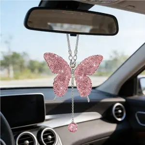 1 Piece Shiny Butterfly Car Ornament, Sparkling Rearview Mirror Hanging Decor, Good Luck Daily Car Interior Pendant, Car Interior Decoration