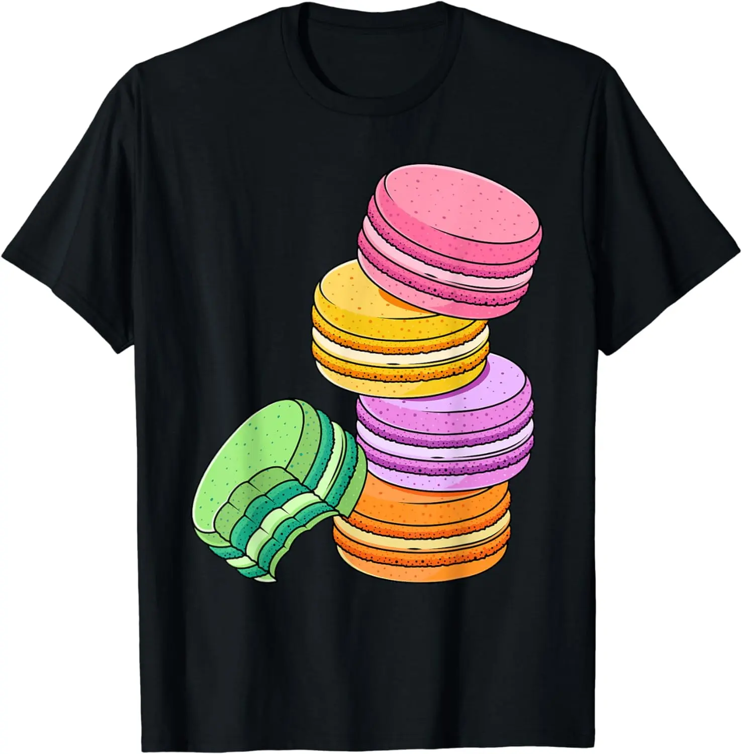 Rainbow Macarons French Candy Dessert Lover Cute Patisserie Summer Casual Shortsleeve Cotton T-Shirt