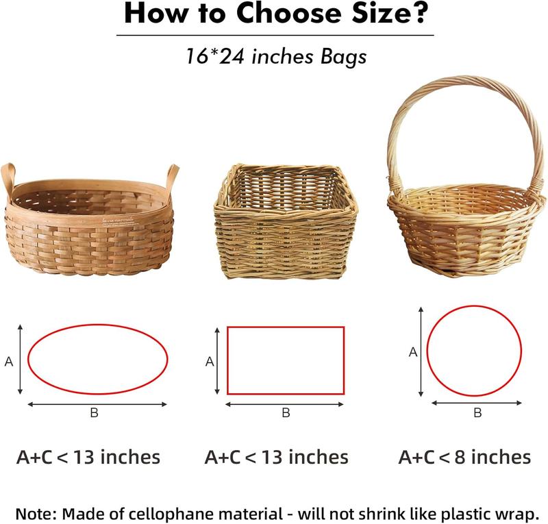 EKAPACKAGING 16X24 Inches 10 Pcs Large Cellophane Bags for Gift Baskets, Plastic Gift Basket Wrapping with Ribbons, Clear Cellophane Gift Bags for Party, Mother’S Day, Baby Showers, Christmas