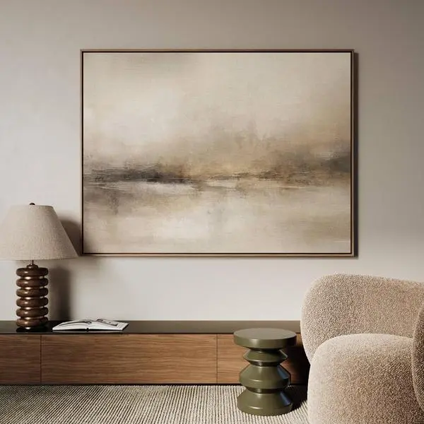 Vintage Brown Landscape Canvas Wall Art - Large Living Room Decor With Soft Horizontal - Neutral Minimalist Style