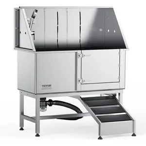 VEVOR 50" Pet Dog Bathing Station w/Ramp, Professional Stainless Steel Dog Grooming Tub w/Soap Box, Faucet,Rich Accessory, Dog Bathtub for Large,Medium,Small Pets, Washing Sink for Home RightHoliday gifts