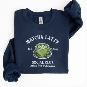 Embroidered Matcha Latte Sweatshirt, Cute Matcha Lover Crewneck, Aesthetic Iced Matcha Tee, Cozy Café Gift Pullover