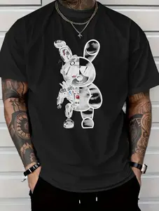 Black T-Shirt with Astronaut Bunny Print for Casual Wear