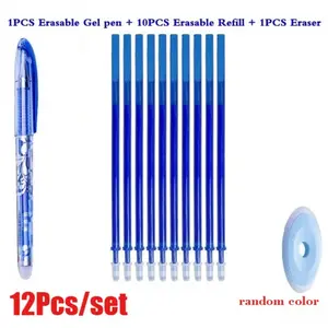 1 Erasable Gel Pens + 10 Refills + 1 Eraser 0.5mm Magic Ink in Black Blue Ink Smooth Writing Stationery for School Office