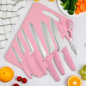15-Piece Kitchen Knife Set: Solid Wood & Plastic Knife Block, Including Chef's Knife, Japanese-Style Knife, Meat/Vegetable Knife, Chicken Bone Knife, German-Style Steak Knife. Multi-Color Stainless Steel, Ideal for Home Storage & Gifting. Silicone Cutting