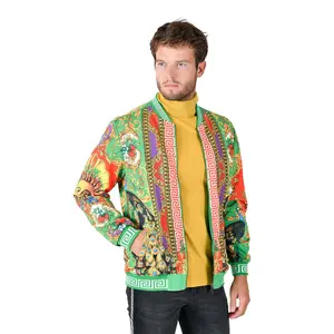 Celestial Sun Bomber Jacket - Original Polyester Coat with Colorful Patterns, Zipper Closure, and Suitable for Men Fabric Menswear Long Sleeve Soft Dry Clean Durability