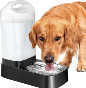 2.4 Gal Large Capacity Automatic Dog Water Dispenser,Gravity Auto Pet Water Fountain Waterer with Stainless Steel Bowl & Easy Carry Handle for Large Dog Cat Multi Pet Home