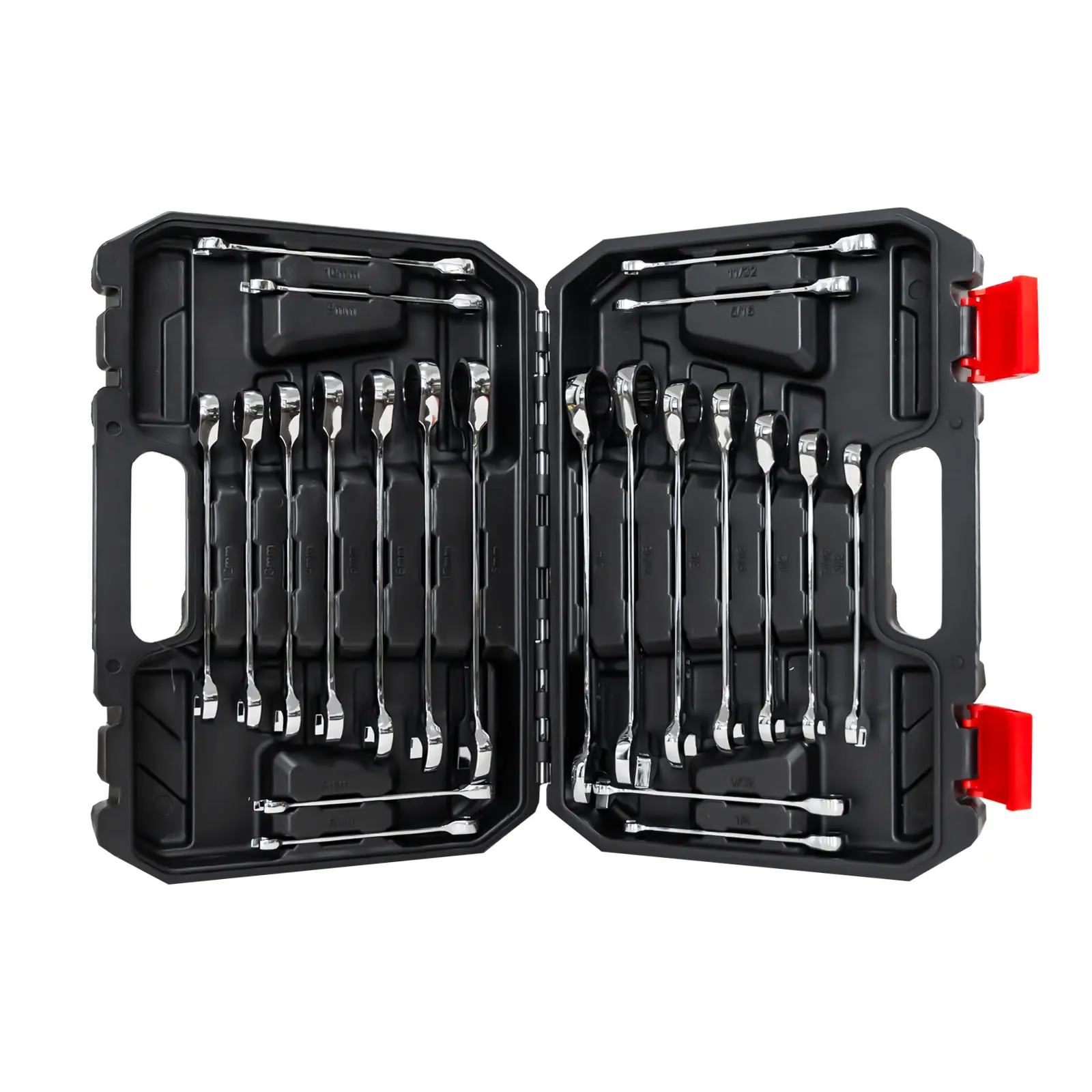 Heavy Duty 22-Piece Ratcheting Combination Wrench Set, 72-Tooth Ratchets with Organizer Box, Metric 6-18mm & SAE 1/4-3/4", Professional Hand Tools for Automotive Repair, Heavy Duty Wrench