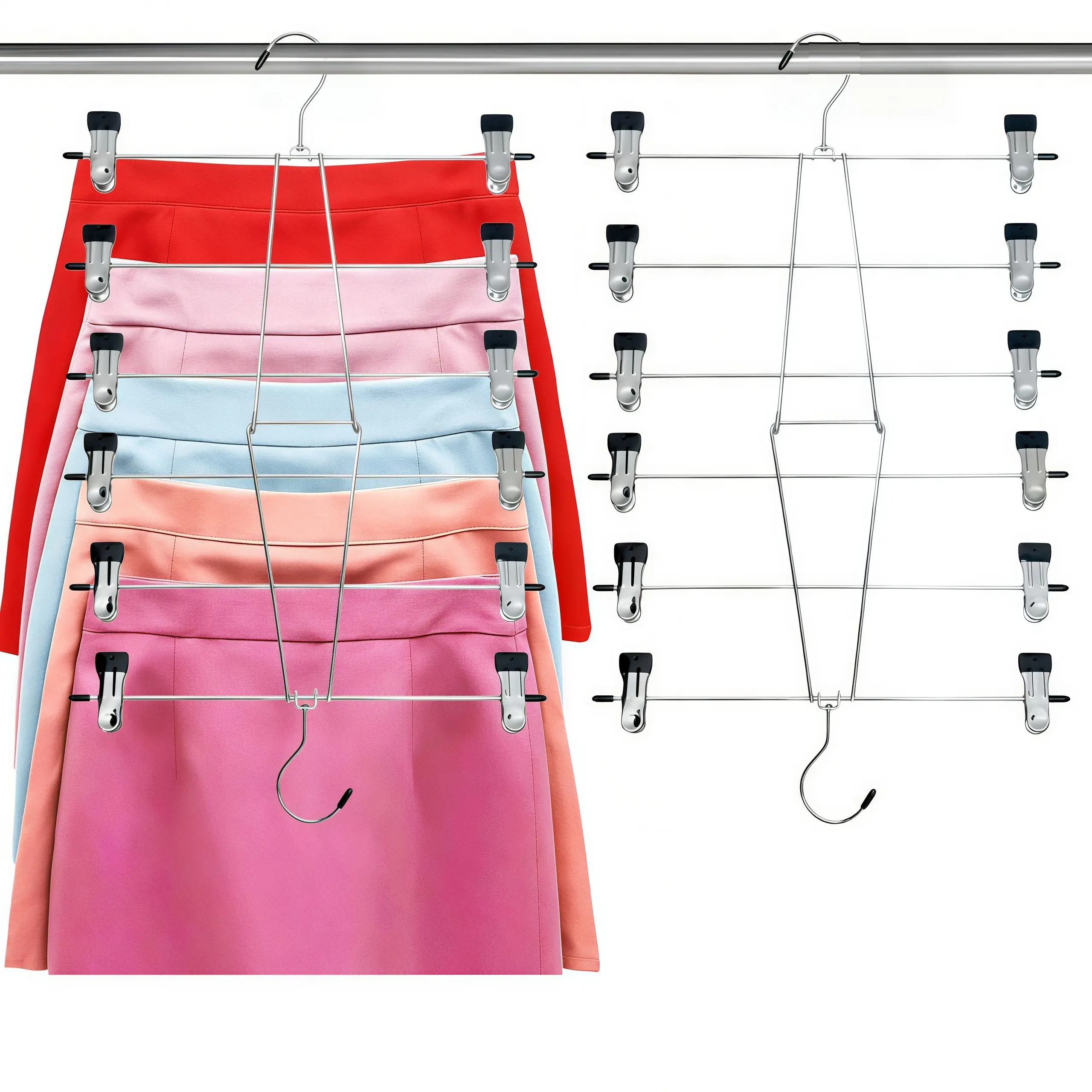 LMMAKE 6-Layer Double-Hook Foldable Metal Hanger, Space-Saving Adjustable Stainless Steel Organizer for Pants, Skirts, Hanging All Garments, Closet Storage Solution