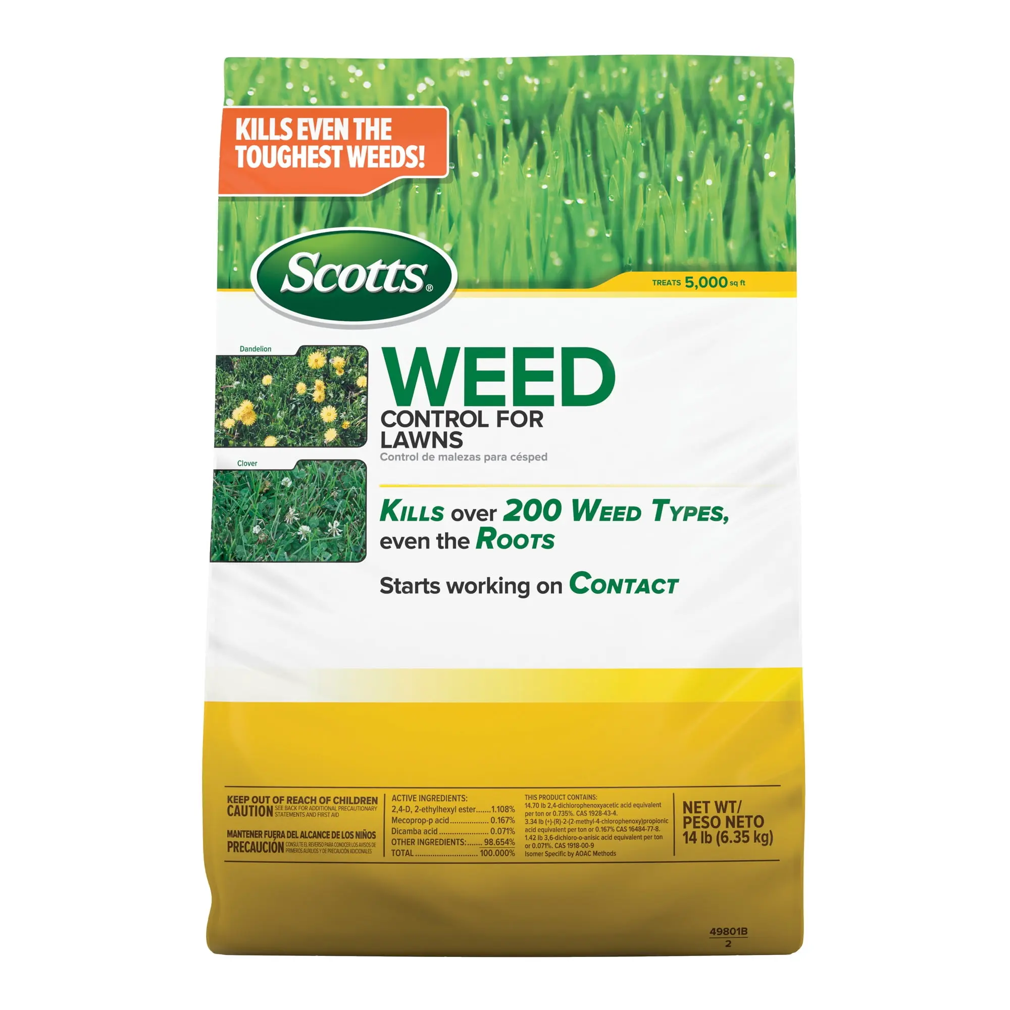 Lawn Weed Control Easy-to-Spread Granules, 14 lb Fertilizer-Free Formula, Covers Up to 5,000 Sq. Ft., Controls 200+ Broadleaf Weeds Including Dandelion, Clover, Chickweed, Purslane, Dollarweed